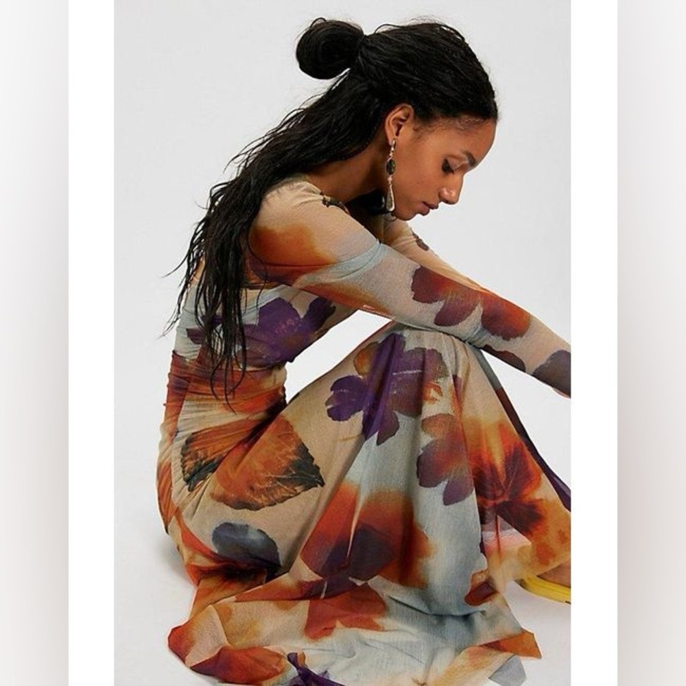 Free People Sunnei Mesh Maxi Dress in Sunrise Combo - Picture 5 of 7